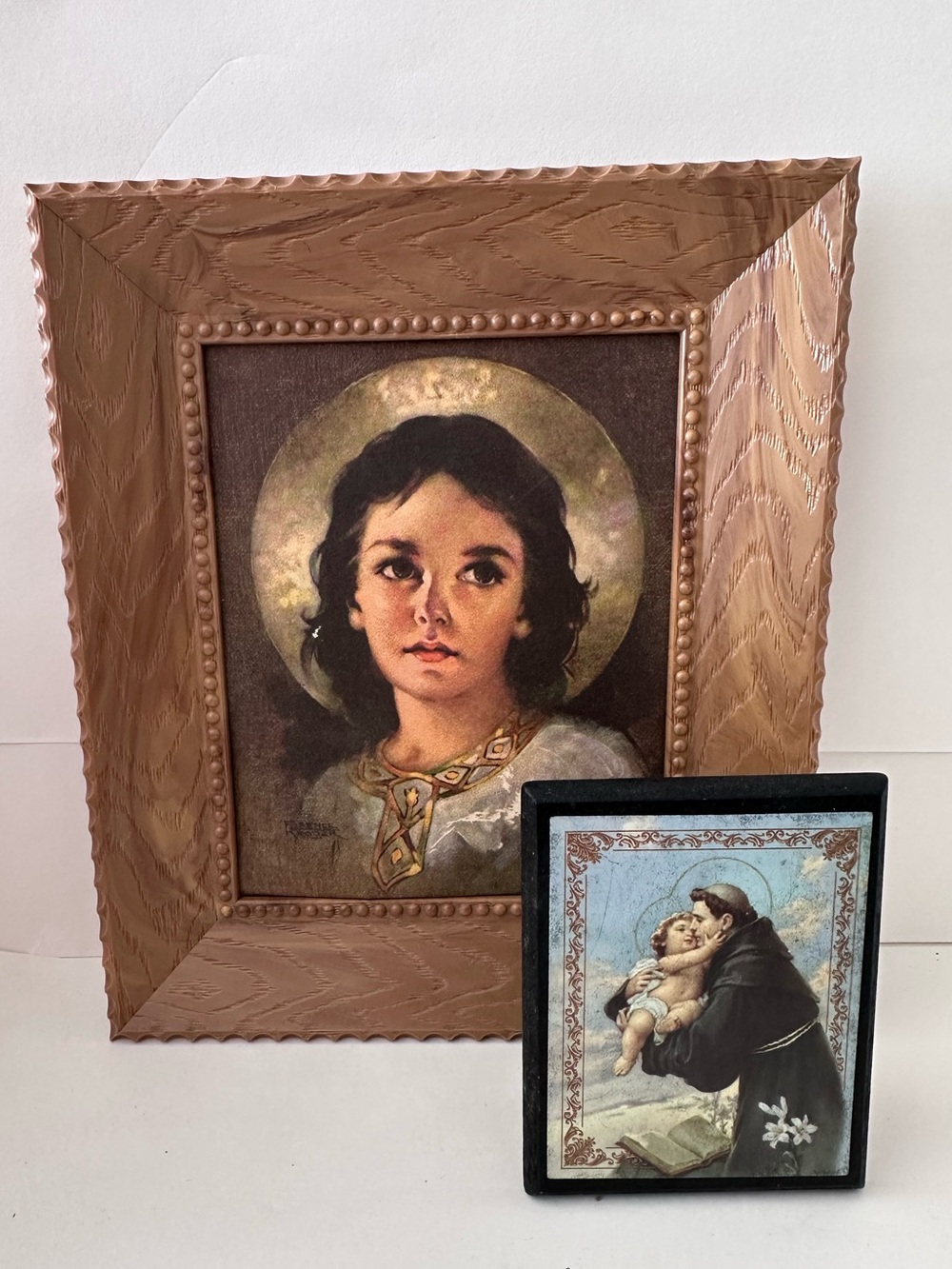 FRAMED Vintage Young Jesus Light Of The World Florence Print St. Anthony plaque
